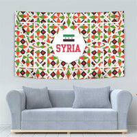 Syria Geometric Pattern Tapestry with Traditional Arab Tile Motif and Flag Emblem