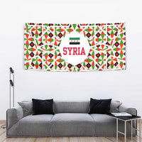 Syria Geometric Pattern Tapestry with Traditional Arab Tile Motif and Flag Emblem