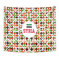 Syria Geometric Pattern Tapestry with Traditional Arab Tile Motif and Flag Emblem