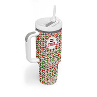 Syria Geometric Pattern Tumbler With Handle with Traditional Arab Tile Motif and Flag Emblem