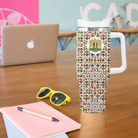 Syria Geometric Pattern Tumbler With Handle with Traditional Arab Tile Motif and Flag Emblem