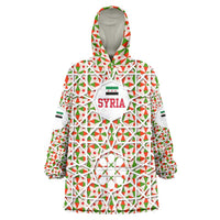 Syria Geometric Pattern Wearable Blanket Hoodie with Traditional Arab Tile Motif and Flag Emblem