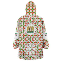 Syria Geometric Pattern Wearable Blanket Hoodie with Traditional Arab Tile Motif and Flag Emblem