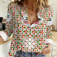 Syria Geometric Pattern Women Casual Shirt with Traditional Arab Tile Motif and Flag Emblem