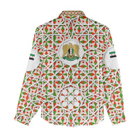 Syria Geometric Pattern Women Casual Shirt with Traditional Arab Tile Motif and Flag Emblem