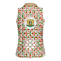 Syria Geometric Pattern Women Sleeveless Polo Shirt with Traditional Arab Tile Motif and Flag Emblem