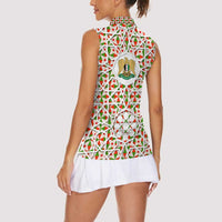 Syria Geometric Pattern Women Sleeveless Polo Shirt with Traditional Arab Tile Motif and Flag Emblem