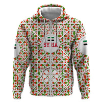 Syria Geometric Pattern Zip Hoodie with Traditional Arab Tile Motif and Flag Emblem