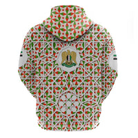 Syria Geometric Pattern Zip Hoodie with Traditional Arab Tile Motif and Flag Emblem