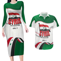 Syria Independence Day Couples Matching Long Sleeve Bodycon Dress and Hawaiian Shirt with National Flag and Emblem