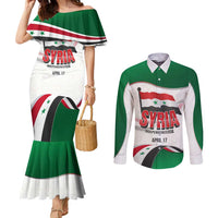 Syria Independence Day Couples Matching Mermaid Dress and Long Sleeve Button Shirt with National Flag and Emblem