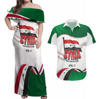 Syria Independence Day Couples Matching Off Shoulder Maxi Dress and Hawaiian Shirt with National Flag and Emblem
