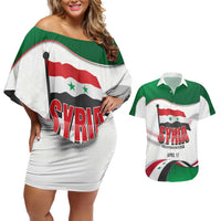 Syria Independence Day Couples Matching Off Shoulder Short Dress and Hawaiian Shirt with National Flag and Emblem