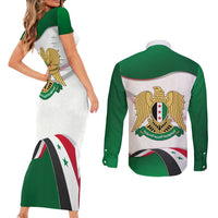 Syria Independence Day Couples Matching Short Sleeve Bodycon Dress and Long Sleeve Button Shirt with National Flag and Emblem
