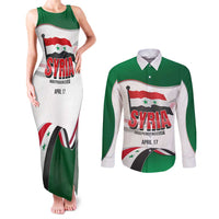 Syria Independence Day Couples Matching Tank Maxi Dress and Long Sleeve Button Shirt with National Flag and Emblem