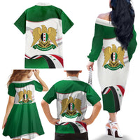 Syria Independence Day Family Matching Off The Shoulder Long Sleeve Dress and Hawaiian Shirt with National Flag and Emblem