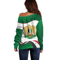 Syria Independence Day Off Shoulder Sweater with National Flag and Emblem