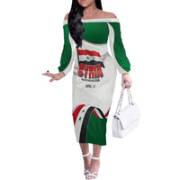 Syria Independence Day Off The Shoulder Long Sleeve Dress with National Flag and Emblem