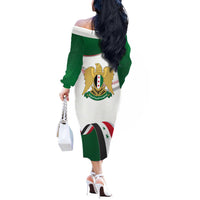 Syria Independence Day Off The Shoulder Long Sleeve Dress with National Flag and Emblem