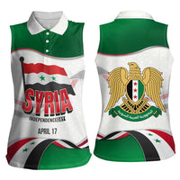Syria Independence Day Women Sleeveless Polo Shirt with National Flag and Emblem