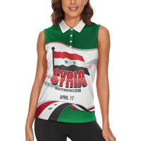 Syria Independence Day Women Sleeveless Polo Shirt with National Flag and Emblem