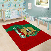 Syria National Emblem Area Rug with Map and Flag Pattern