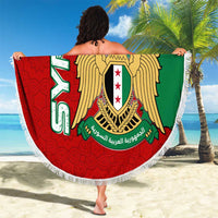 Syria National Emblem Beach Blanket with Map and Flag Pattern