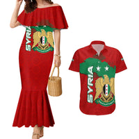 Syria National Emblem Couples Matching Mermaid Dress and Hawaiian Shirt with Map and Flag Pattern