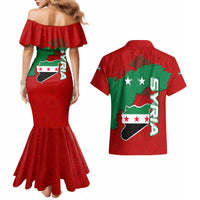 Syria National Emblem Couples Matching Mermaid Dress and Hawaiian Shirt with Map and Flag Pattern