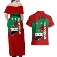 Syria National Emblem Couples Matching Off Shoulder Maxi Dress and Hawaiian Shirt with Map and Flag Pattern