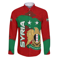 Syria National Emblem Family Matching Off The Shoulder Long Sleeve Dress and Hawaiian Shirt with Map and Flag Pattern