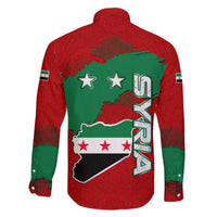 Syria National Emblem Family Matching Off The Shoulder Long Sleeve Dress and Hawaiian Shirt with Map and Flag Pattern