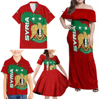 Syria National Emblem Family Matching Off Shoulder Maxi Dress and Hawaiian Shirt with Map and Flag Pattern