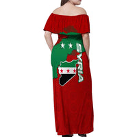 Syria National Emblem Family Matching Off Shoulder Maxi Dress and Hawaiian Shirt with Map and Flag Pattern