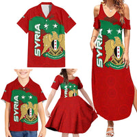 Syria National Emblem Family Matching Summer Maxi Dress and Hawaiian Shirt with Map and Flag Pattern