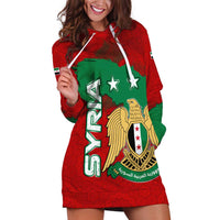 Syria National Emblem Hoodie Dress with Map and Flag Pattern