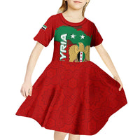 Syria National Emblem Kid Short Sleeve Dress with Map and Flag Pattern