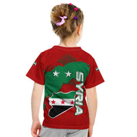 Syria National Emblem Kid T Shirt with Map and Flag Pattern