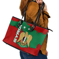 Syria National Emblem Leather Tote Bag with Map and Flag Pattern
