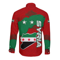 Syria National Emblem Long Sleeve Button Shirt with Map and Flag Pattern