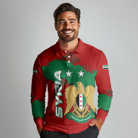 Syria National Emblem Long Sleeve Polo Shirt with Map and Flag Pattern