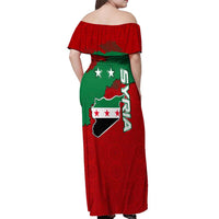 Syria National Emblem Off Shoulder Maxi Dress with Map and Flag Pattern