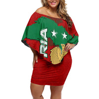 Syria National Emblem Off Shoulder Short Dress with Map and Flag Pattern