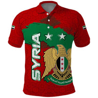 Syria National Emblem Polo Shirt with Map and Flag Pattern