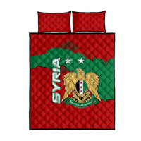 Syria National Emblem Quilt Bed Set with Map and Flag Pattern