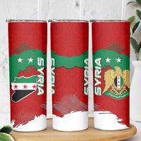 Syria National Emblem Skinny Tumbler with Map and Flag Pattern