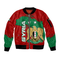 Syria National Emblem Sleeve Zip Bomber Jacket with Map and Flag Pattern