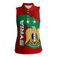 Syria National Emblem Women Sleeveless Polo Shirt with Map and Flag Pattern