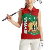 Syria National Emblem Women Sleeveless Polo Shirt with Map and Flag Pattern