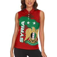 Syria National Emblem Women Sleeveless Polo Shirt with Map and Flag Pattern